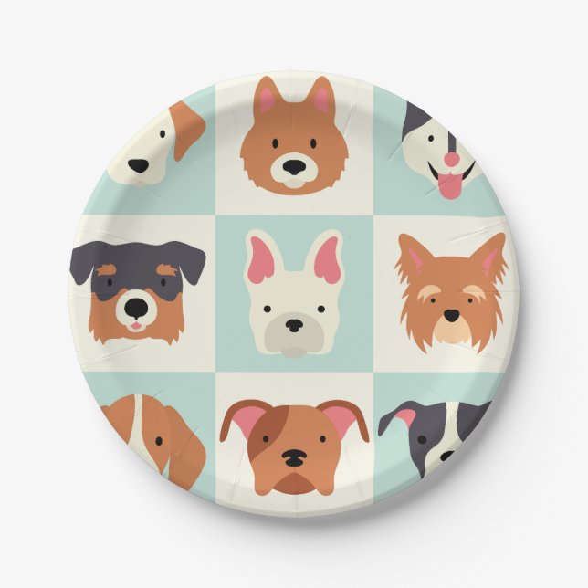 Cute dog breed light blue pattern paper plates (Front)