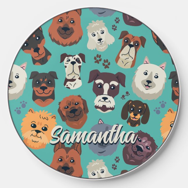 Cute Dog Breed Pattern Dog Lover Puppy Owner Wireless Charger (Front)