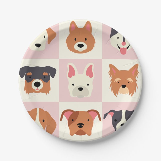 Cute dog breed pink pattern paper plates (Front)