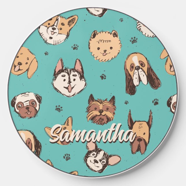 Cute Dog Breed Sketch Doodle Pattern Dog Lover Wireless Charger (Front)
