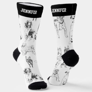 Cute Dog Breed Sketch Pattern Puppy Lover Socks