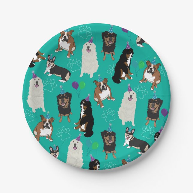 Cute Dog Breeds Birthday Paper Plates (Front)