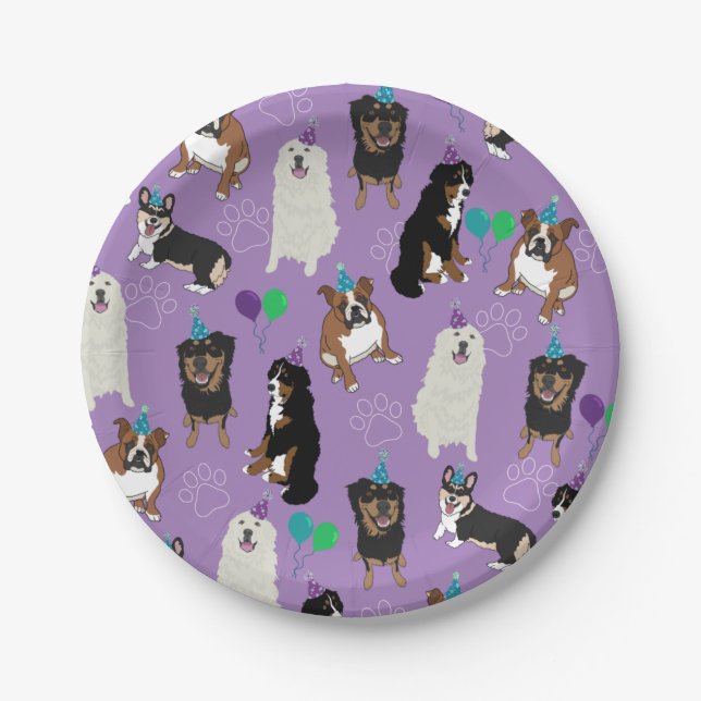 Cute Dog Breeds Birthday Paper Plates (Front)