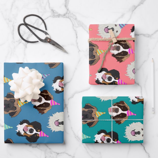 Cute Dog Breeds Birthday Wrapping Paper Sheets (Front)