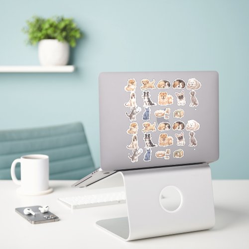 Cute Dog Breeds Cats Pet Bed Watercolor Aesthetic Sticker