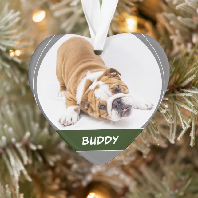 Cute Dog Bulldog Puppy Modern Christmas Photo Ornament (Tree)