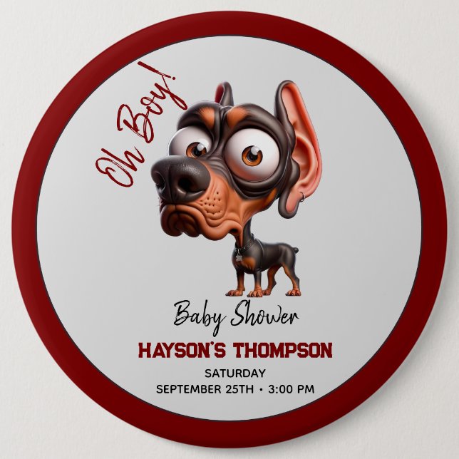 Cute Dog Caricatures Baby Shower for Boy Button (Front)