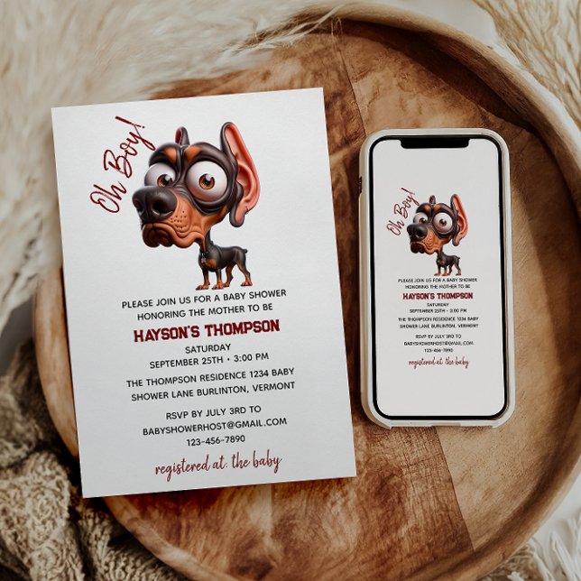 Cute Dog Caricatures Baby Shower for Boy Invitation (Creator Uploaded)