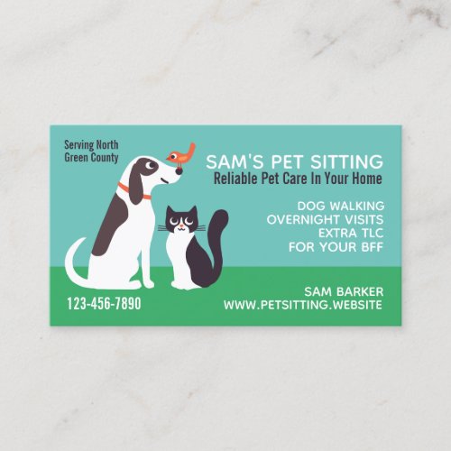 Cute Dog Cat and Bird  Animal Lovers Pet Sitting Business Card