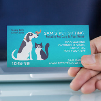 Cute Dog Cat And Bird | Animal Lover's Pet Sitting Business Card by jennsdoodleworld at Zazzle