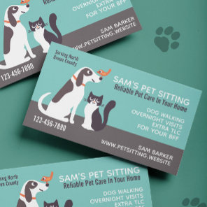 Cute Dog Cat and Bird | Animal Lover's Pet Sitting Business Card
