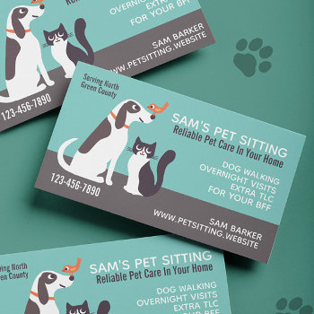 Cute Dog Cat And Bird | Animal Lover's Pet Sitting Business Card by jennsdoodleworld at Zazzle