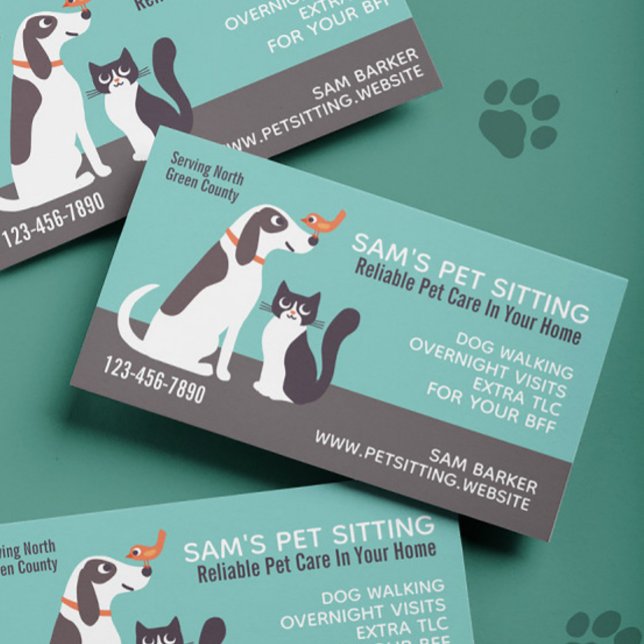 Cute Dog Cat and Bird | Animal Lover's Pet Sitting Business Card (Creator Uploaded)