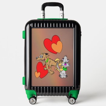 Cute Dog & Cat Cartoon Rainbow Suitcase by Edelhertdesigntravel at Zazzle