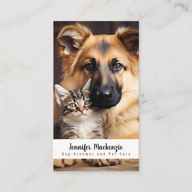 Cute Dog Cat Groomer Grooming Service Pet Care  Business Card (Front)