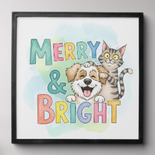 Cute Dog & Cat Merry & Bright  Peel And Stick Photo Tile
