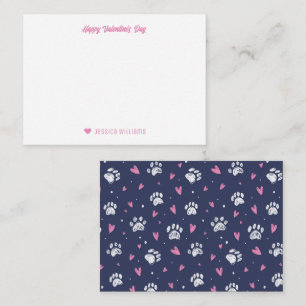 Cute Dog Cat Paw Heart Pattern Valentine's Day Note Card