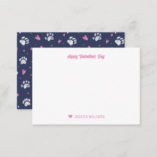 Cute Dog Cat Paw Heart Pattern Valentines Day Note Card