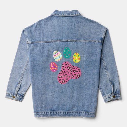 Cute Dog Cat Paw Leopard Print Easter Eggs Pet Paw Denim Jacket