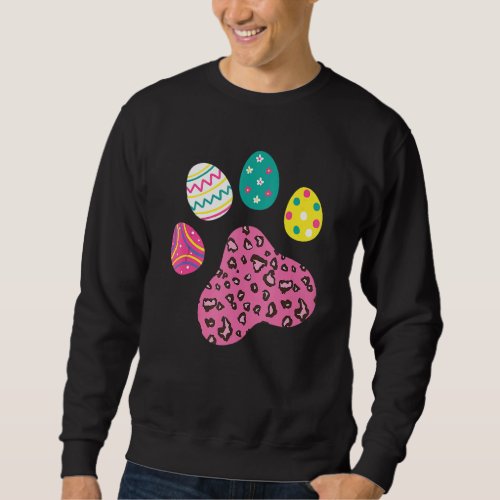 Cute Dog Cat Paw Leopard Print Easter Eggs Pet Paw Sweatshirt