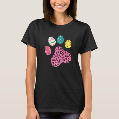 Cute Dog Cat Paw Leopard Print Easter Eggs Pet Paw T_Shirt