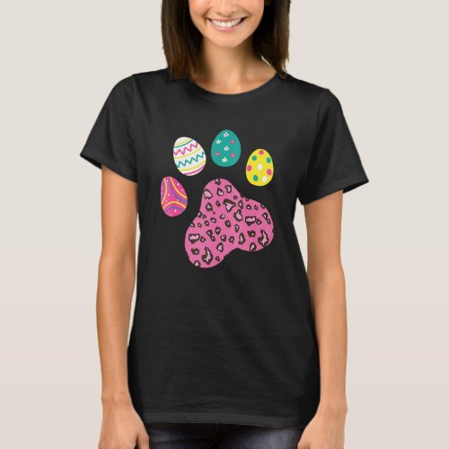 Cute Dog Cat Paw Leopard Print Easter Eggs Pet Paw T_Shirt