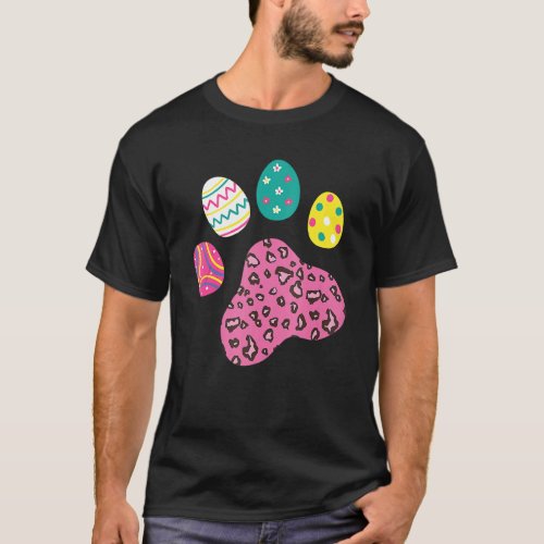 Cute Dog Cat Paw Leopard Print Easter Eggs Pet Paw T_Shirt