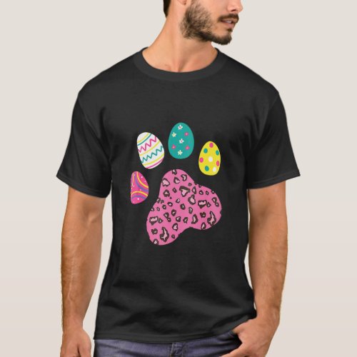 Cute Dog Cat Paw Leopard Print Easter Eggs Pet Paw T_Shirt