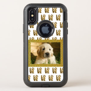Cute Dog Cat Pet Photo Gold Love Paw Print  OtterBox Defender iPhone X Case
