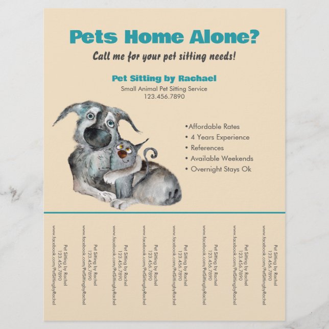 Cute Dog Cat Pet Sitter Ad Tear Sheet (Front)