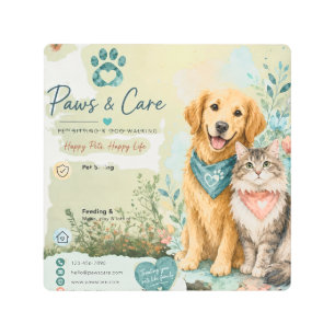 Cute Dog & Cat Pet Sitter Dog Metal Wall Art