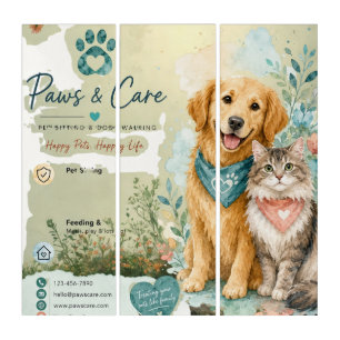 Cute Dog & Cat Pet Sitter Dog Triptych Wall Art Se