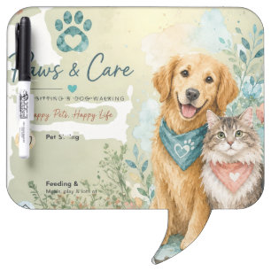 Cute Dog & Cat Pet Sitter Dog Walker Dry Erase Board