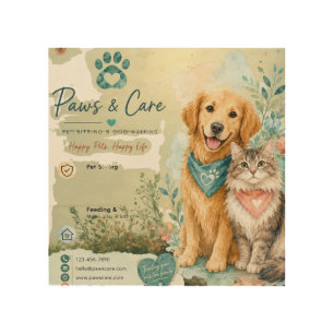 Cute Dog & Cat Pet Sitter Dog Wood Wall Art