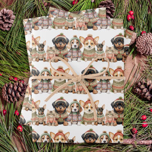 Cute Dog Cat Pets Knitted Sweaters Christmas Wrapping Paper Sheets