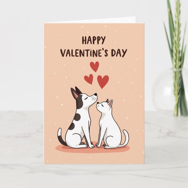 Cute Dog Cat Valentines Card (Front)
