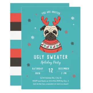 Cute Dog Character Ugly Sweater Party Invitation