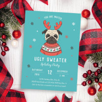 Cute Dog Character Ugly Sweater Party Invitation