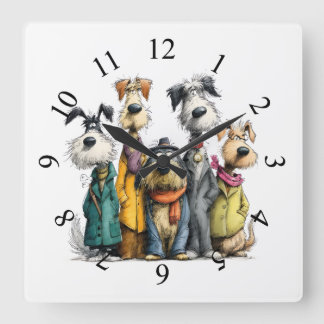Cute dog characters square wall clock