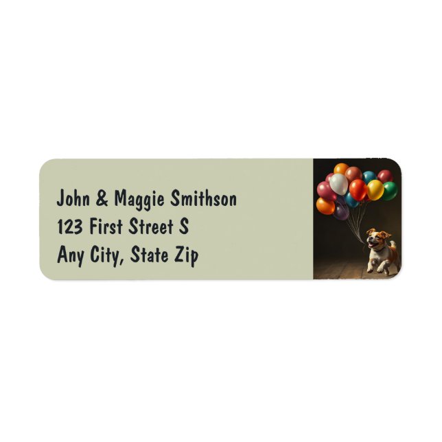 Cute Dog Chasing Balloons fun Animal Pet Label (Front)