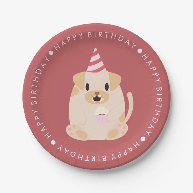 Cute Dog Children's Birthday Party Paper Plates (Front)