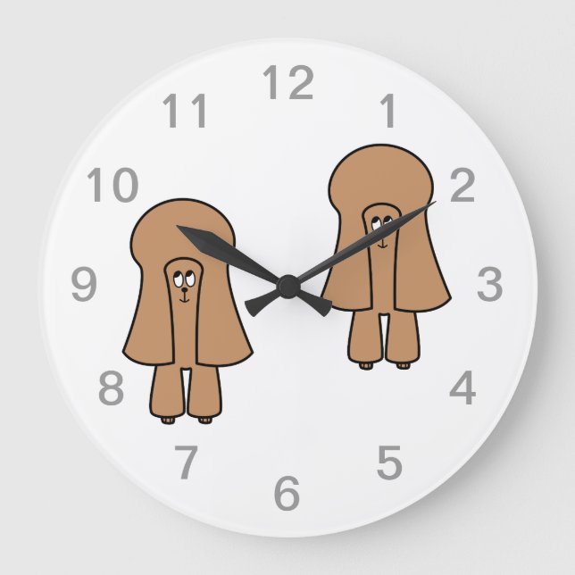 Cute Dog. Chocolate Brown Miniature / Toy Poodle. Large Clock (Front)