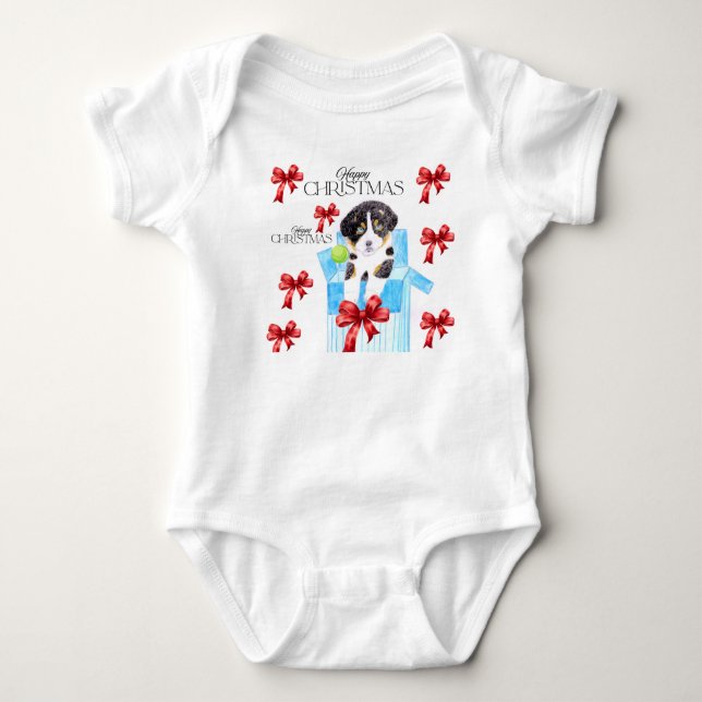 Cute Dog Christmas Baby Bodysuit (Front)