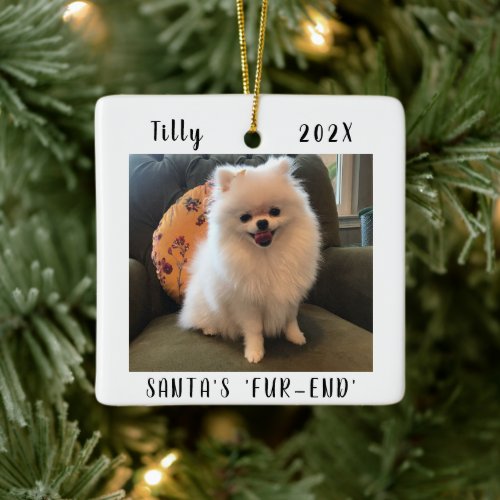 Cute Dog Christmas Keepsake Two Sided Pet Photo Ceramic Ornament