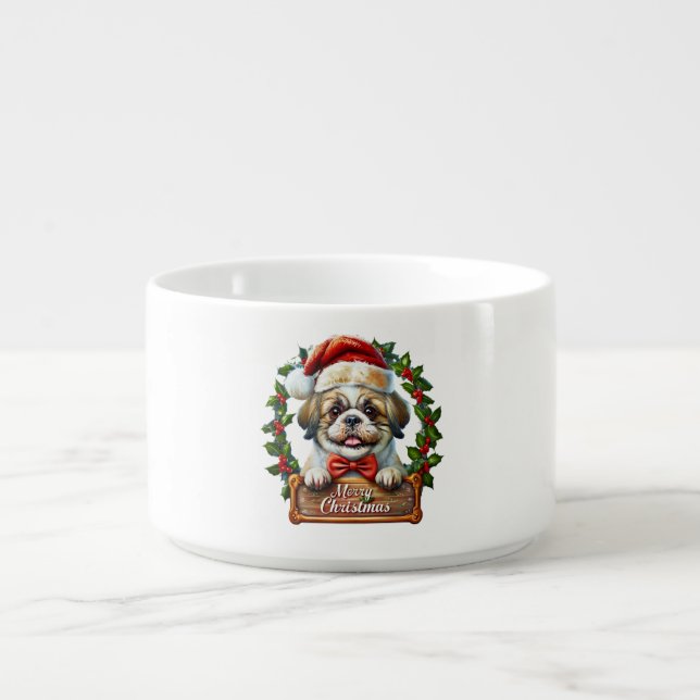 Cute Dog Christmas Ornament - Merry Christmas" Bowl (Center)