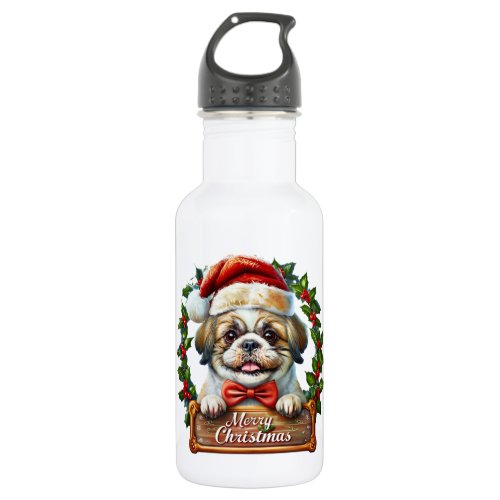 Cute Dog Christmas Ornament - Merry Christmas Stainless Steel Water Bottle