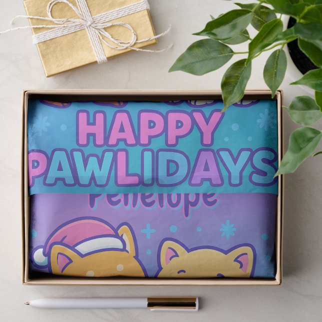 Cute Dog Christmas Pawlidays Blue Purple Kawaii Tissue Paper (Gift)