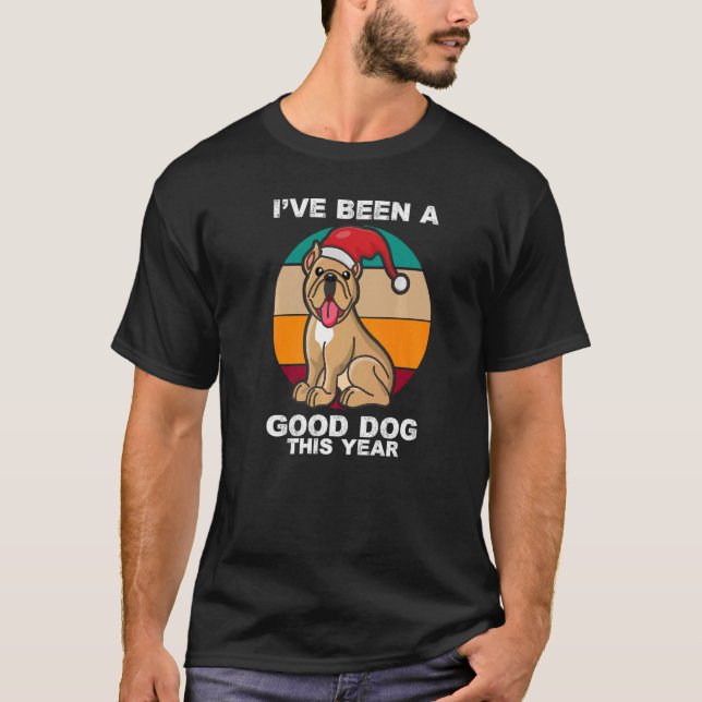 Cute Dog Christmas Pit Bull Terrier Santa Hat Retr T-Shirt (Front)