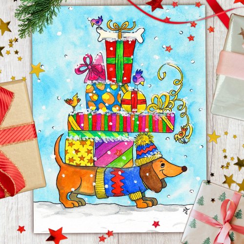 Cute Dog Christmas postcard