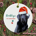 Cute Dog Christmas Santa Dog Pet Black Labrador Ceramic Ornament<br><div class="desc">Decorate your tree and spoil your favorite labrador, dog or puppy this holiday season with this adorable First Christmas Black Labrador Santa puppy ornament and matching decor . A wonderful gift to all Labrador Lovers. This black labrador christmas ornament will be a favorite among labrador lovers. Personalize with name &...</div>